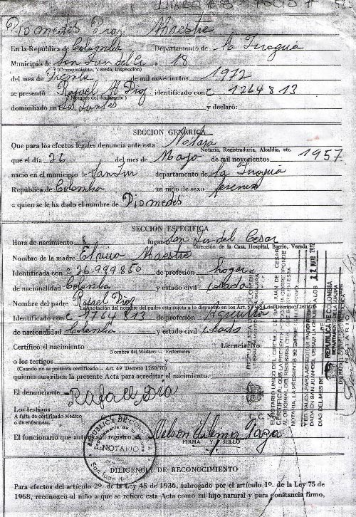 Registro civil de Diomedes Díaz