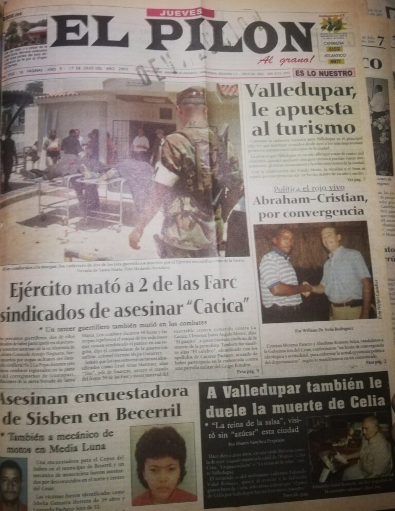 EL PILÓN el 17 de julio de 2003 publicó la noticia sobre ‘las bajas’ de los supuestos responsables del secuestro de la exministra. FOTO ARCHIVO EL PILÓN.