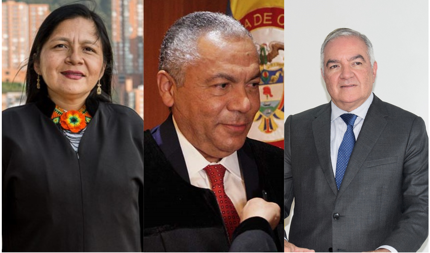 Belkis Izquierdo, vicepresidenta de la JEP, Aroldo Quiroz, presidente de la corte y Edgardo Maya, exprocurador. / FOTO: Cortesía.