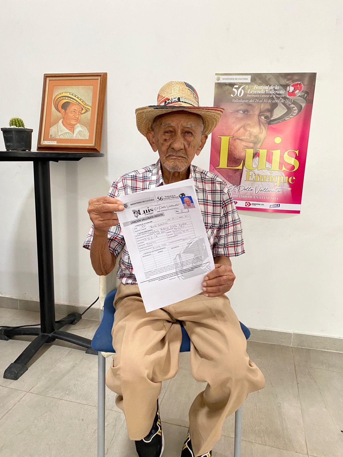 Candelario Zuleta, de 90 años, está oficialmente inscrito al concurso de la canción inédita del Festival Vallenato 2023. 
