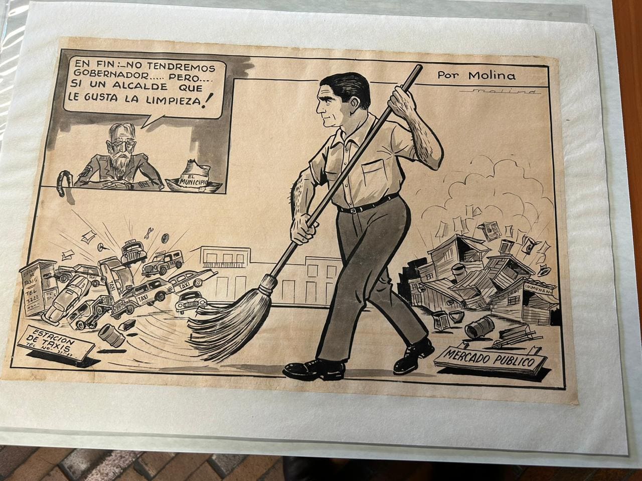 Estas son algunas de las caricaturas restauradas y expuestas en el Archivo General de la Nación Jorge Palacios Preciado. FOTO: EL PILÓN. 