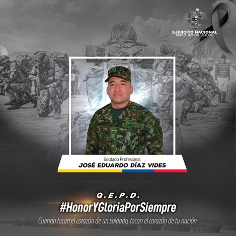 José Eduardo Díaz Vides, soldado chimichaguero asesinado por disidencias de las FARC. Foto: Ejército Nacional de Colombia